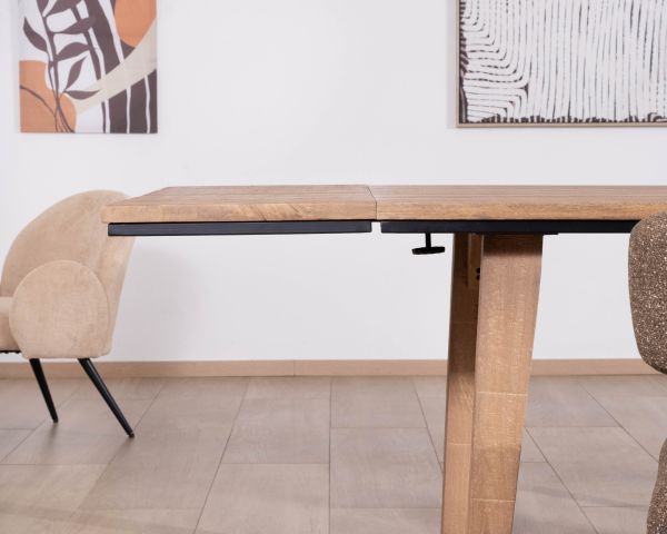 Mesa de comedor extensible de 200 a 280 cm, de madera maciza de mango «Santo», de estilo minimalista