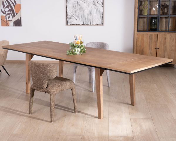 Mesa de comedor extensible de 200 a 280 cm, de madera maciza de mango «Santo», de estilo minimalista
