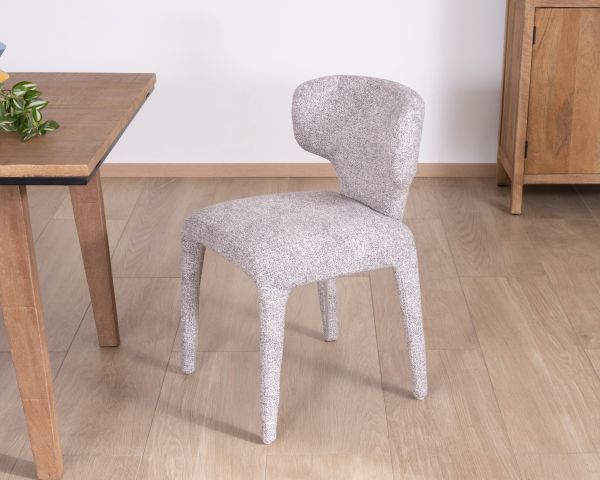 Lote de 2 sillas de comedor contemporáneas «Milano» en tejido jaspeado gris claro con tapizado integral