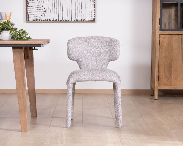 Lote de 2 sillas de comedor contemporáneas «Milano» en tejido jaspeado gris claro con tapizado integral