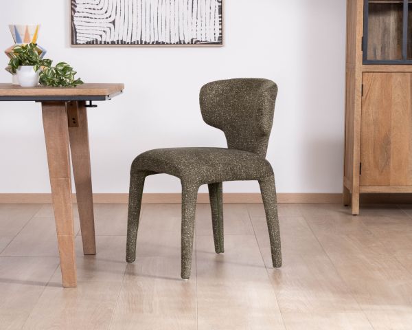 Lote de 2 sillas de comedor con tapizado integral de estilo de diseño «Milano» en tejido jaspeado verde caqui