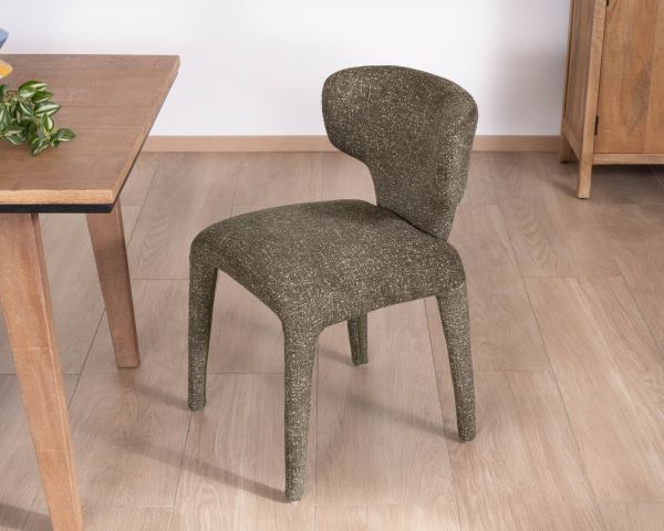 Lote de 2 sillas de comedor con tapizado integral de estilo de diseño «Milano» en tejido jaspeado verde caqui