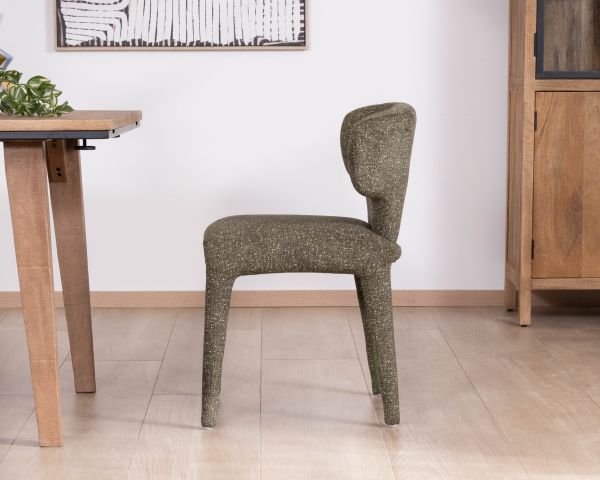 Lote de 2 sillas de comedor con tapizado integral de estilo de diseño «Milano» en tejido jaspeado verde caqui