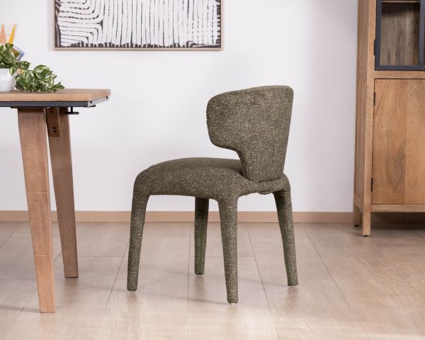 Lote de 2 sillas de comedor con tapizado integral de estilo de diseño «Milano» en tejido jaspeado verde caqui