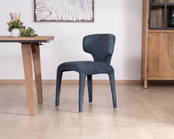 Lote de 2 sillas de comedor de diseño escultural en tela azul oscuro «Milano»