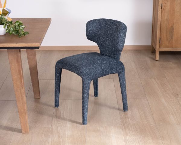 Lote de 2 sillas de comedor de diseño escultural en tela azul oscuro «Milano»