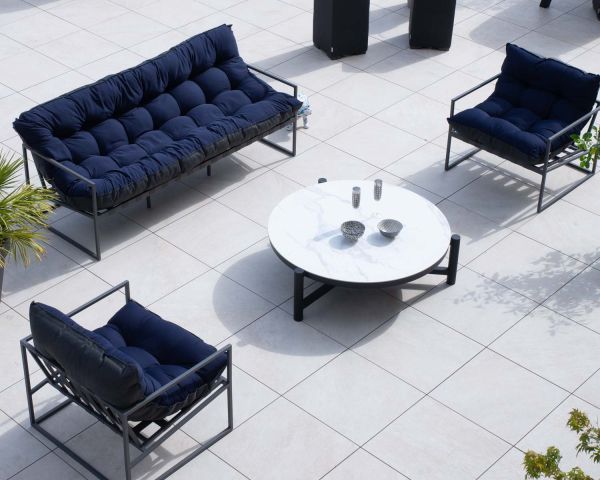 Mesa de centro redonda de cerámica y aluminio, diámetro 126 «Sokha Beach»