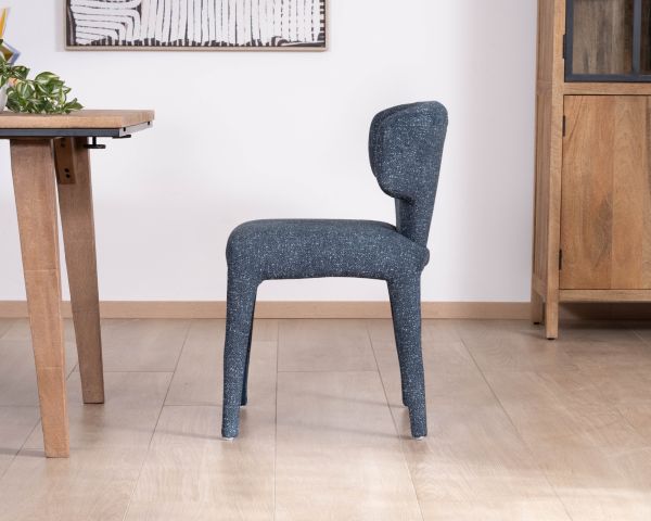 Lote de 2 sillas de comedor de diseño escultural en tela azul oscuro «Milano»
