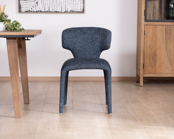 Lote de 2 sillas de comedor de diseño escultural en tela azul oscuro «Milano»