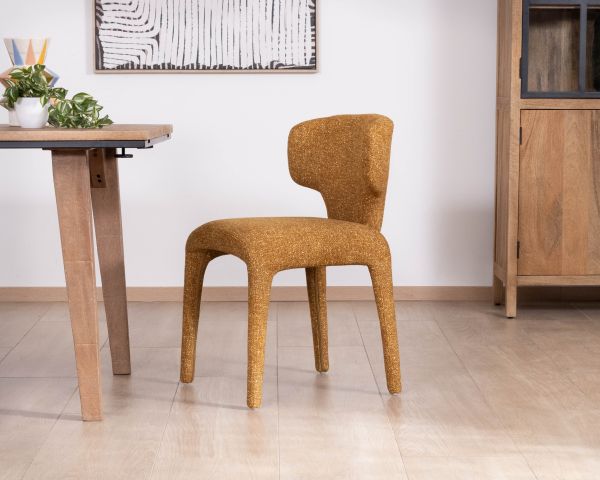 Lote de 2 sillas de comedor de diseño «Milano» con tapizado integral en tela amarillo mostaza