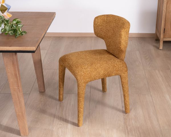 Lote de 2 sillas de comedor de diseño «Milano» con tapizado integral en tela amarillo mostaza