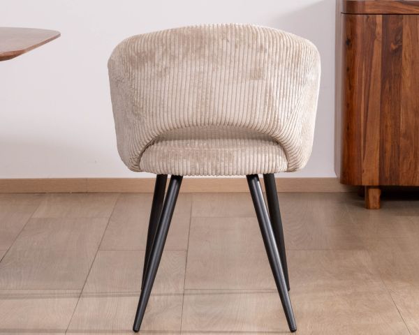 Lote de 2 sillas vintage de terciopelo acanalado en color blanco roto y patas de metal negro «Sonate»