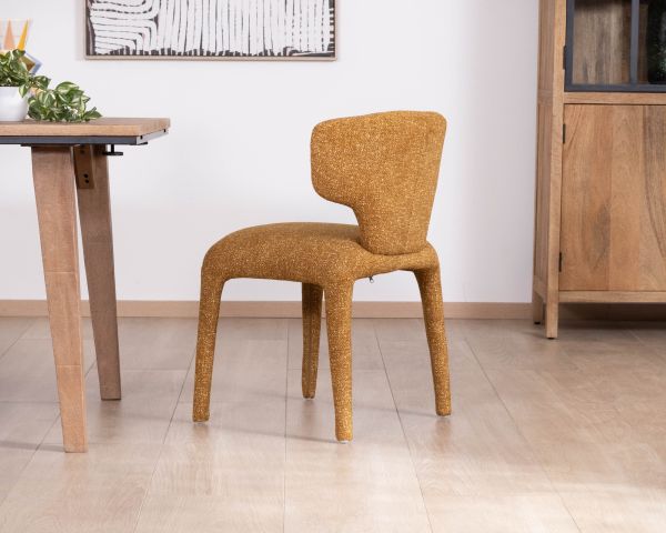 Lote de 2 sillas de comedor de diseño «Milano» con tapizado integral en tela amarillo mostaza