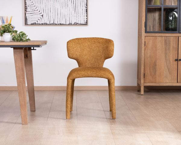 Lote de 2 sillas de comedor de diseño «Milano» con tapizado integral en tela amarillo mostaza
