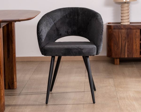 Lote de 2 sillas de comedor de pana antracita con patas de metal negro de estilo vintage «Sonate»