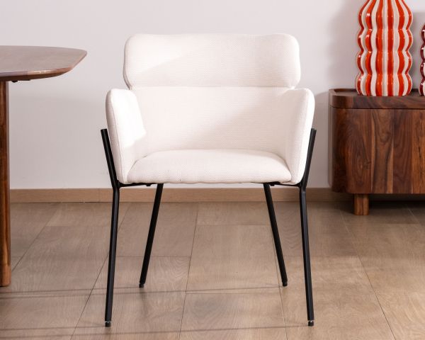 Lote de 2 sillas vintage de tela blanca «Riméno» y patas de metal