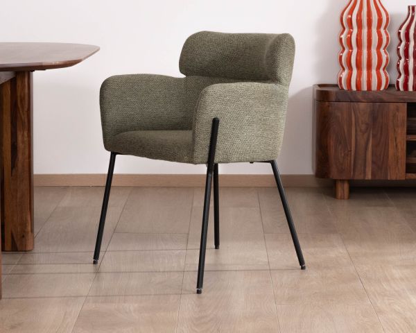 Lote de 2 sillas de comedor de tela color caqui y patas de metal «Riméno»