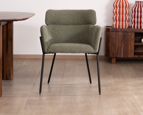 Lote de 2 sillas de comedor de tela color caqui y patas de metal «Riméno»