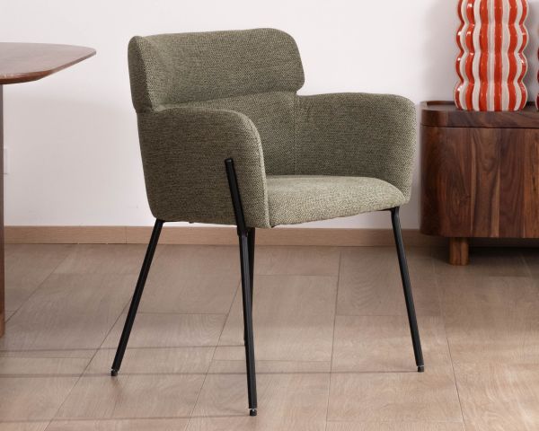 Lote de 2 sillas de comedor de tela color caqui y patas de metal «Riméno»