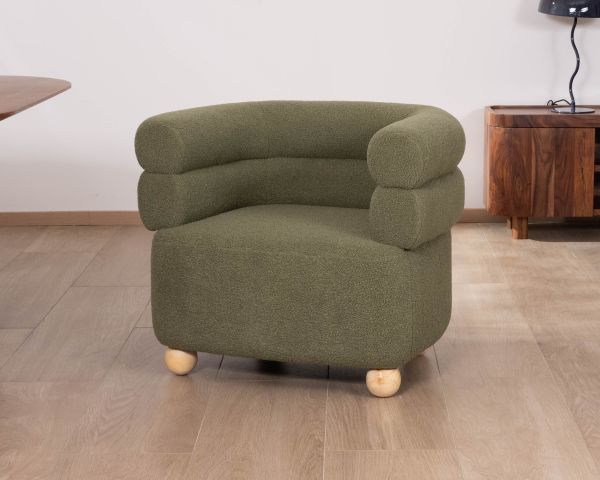 Pequeño sillón de estilo retro «Wala» en tela verde caqui