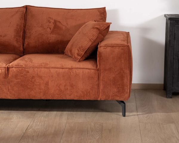 Sofá esquinero de terciopelo acanalado con chaise longue «Pueblo», con orientación y colores a elegir