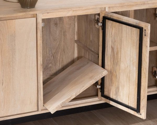 Aparador de líneas sencillas en madera maciza de mango, 180 cm, con 3 puertas y cajones «Gola»