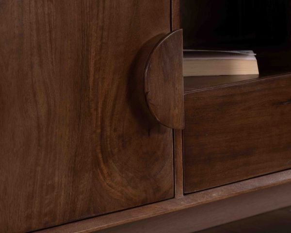 Mueble para la tele de estilo neorretro en madera maciza de mango oscuro, 150 cm, «Kaldo»