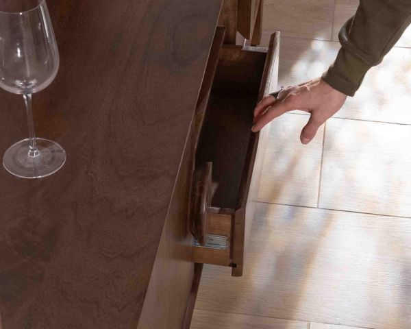 Mueble para la tele de estilo neorretro en madera maciza de mango oscuro, 150 cm, «Kaldo»