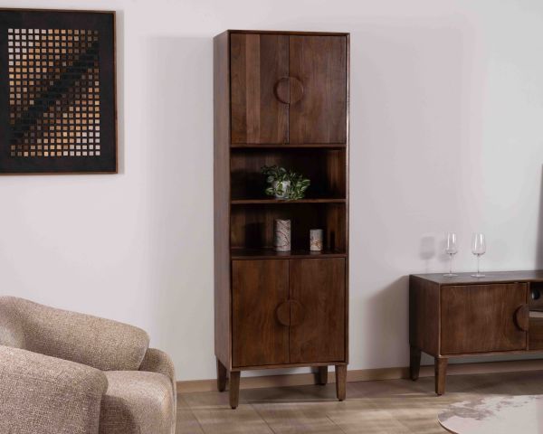 Estantería retro de madera maciza de mango oscuro, 60 cm, «Kaldo», estilo mid-century