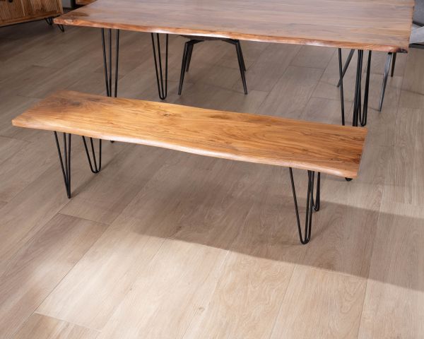 Banco de diseño minimalista de 160 cm, de madera de acacia y patas de metal «Wendy»