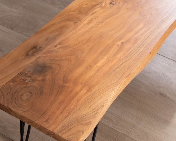 Banco de diseño minimalista de 160 cm, de madera de acacia y patas de metal «Wendy»
