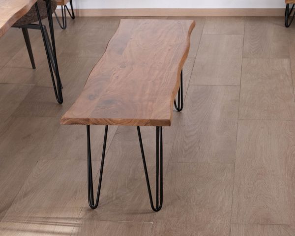 Banco de diseño minimalista de 160 cm, de madera de acacia y patas de metal «Wendy»