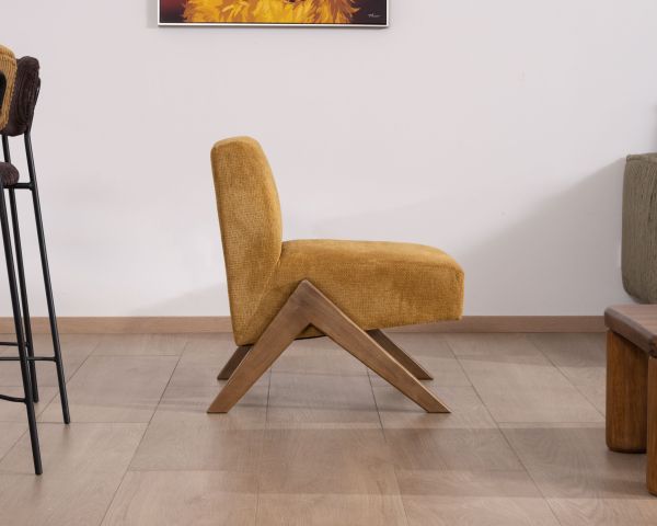 Sillón de estilo vintage con patas en forma de boomerang «Tolga», color amarillo mostaza
