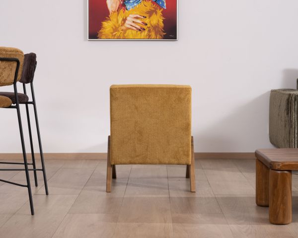 Sillón de estilo vintage con patas en forma de boomerang «Tolga», color amarillo mostaza