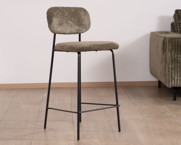 Lote de 4 sillas de bar retro de pana de color caqui y patas de metal negro «Kulmino»