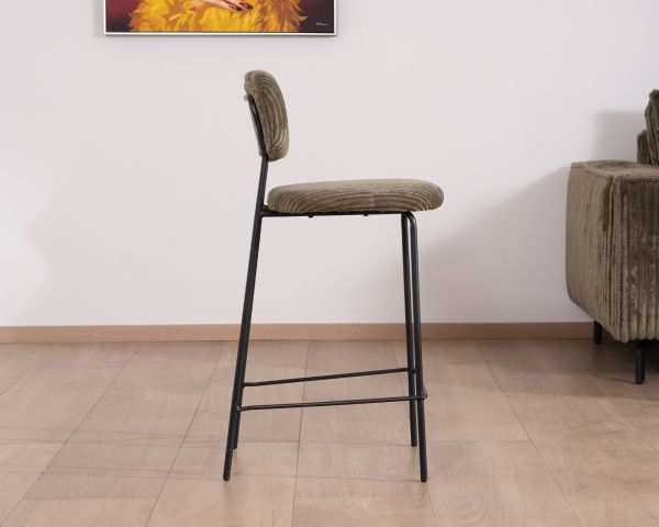 Lote de 4 sillas de bar retro de pana de color caqui y patas de metal negro «Kulmino»