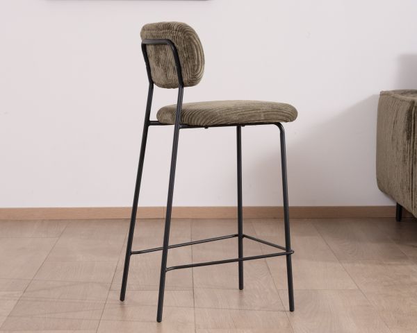 Lote de 4 sillas de bar retro de pana de color caqui y patas de metal negro «Kulmino»