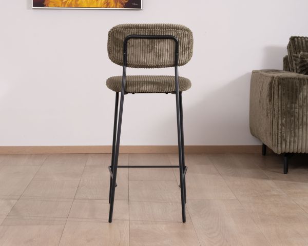 Lote de 4 sillas de bar retro de pana de color caqui y patas de metal negro «Kulmino»