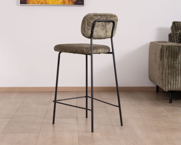 Lote de 4 sillas de bar retro de pana de color caqui y patas de metal negro «Kulmino»