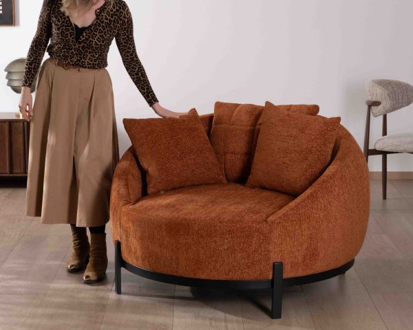 Sillón XL de 120 cm, ultracómodo, con cojines a juego «Sweet Culture» de tejido rizado en color terracota
