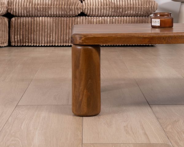 Mesa de centro de diseño minimalista con patas redondas «Padouk» de madera maciza de mango