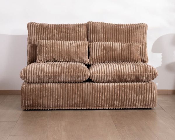 Módulo de dos plazas para el sofá modular «Kédusa», de terciopelo con rayas anchas en color camel 