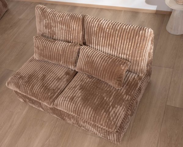 Módulo de dos plazas para el sofá modular «Kédusa», de terciopelo con rayas anchas en color camel 
