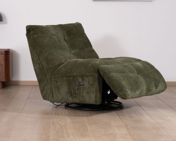 Sillón relax de estilo acogedor en terciopelo acanalado verde «Cascada» con reclinación eléctrica