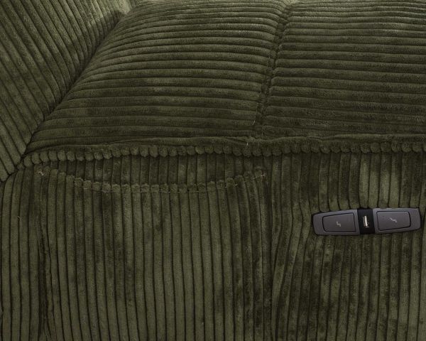 Sillón relax de estilo acogedor en terciopelo acanalado verde «Cascada» con reclinación eléctrica