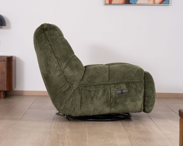 Sillón relax de estilo acogedor en terciopelo acanalado verde «Cascada» con reclinación eléctrica
