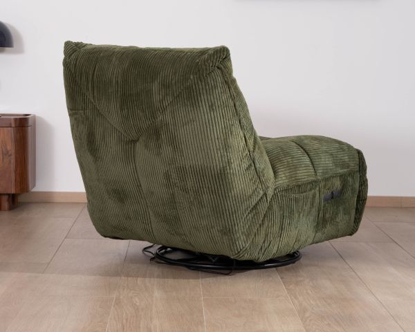 Sillón relax de estilo acogedor en terciopelo acanalado verde «Cascada» con reclinación eléctrica