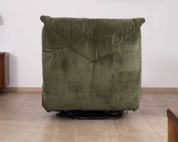 Sillón relax de estilo acogedor en terciopelo acanalado verde «Cascada» con reclinación eléctrica