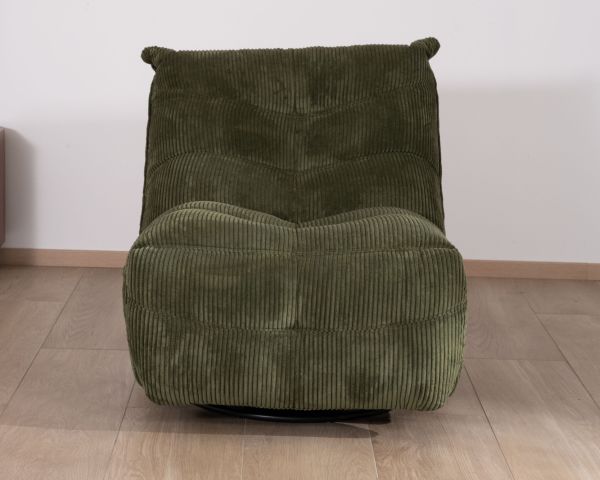 Sillón relax de estilo acogedor en terciopelo acanalado verde «Cascada» con reclinación eléctrica