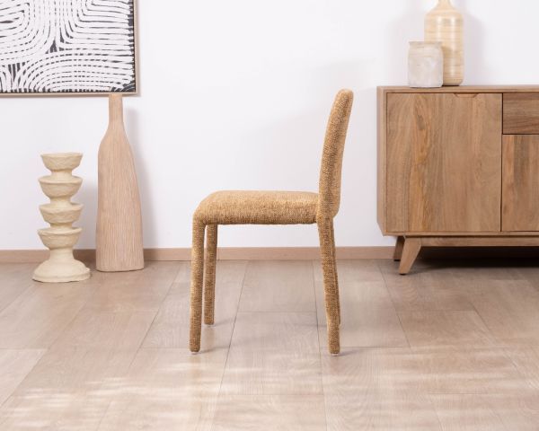 Lote de 4 sillas de comedor con tapizado integral en tela de color amarillo dorado «Otto», de estilo de diseño